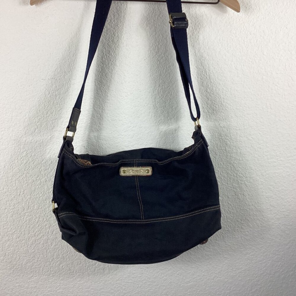 Fossil Women Blue Denim Adjustable Strap Messenger Bag - Picture 3 of 10